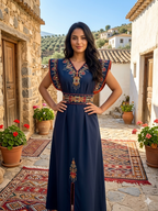 Kabylisches Festkleid "Thiziri" – Schlichte Eleganz & strukturierte Schultern