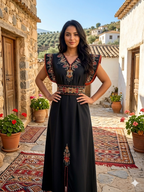 Kabylisches Festkleid "Thiziri" – Schlichte Eleganz & strukturierte Schultern