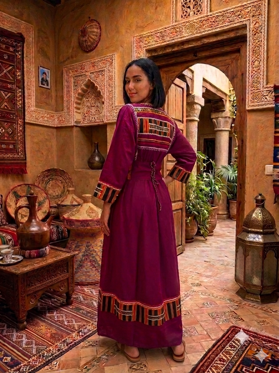 Traditional Kabyle Robe with Colorful Trimmings – "Louiza"