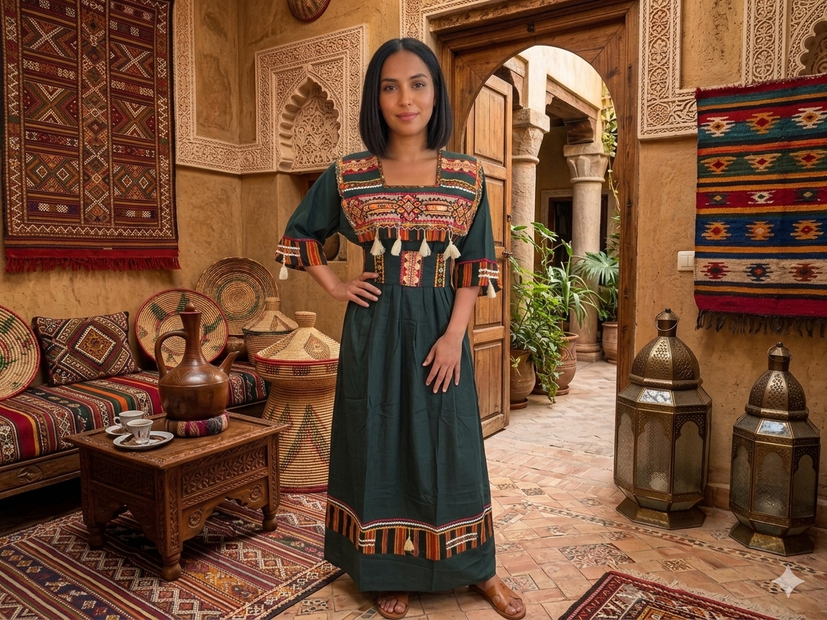 Traditional Kabyle Robe with Colorful Trimmings – "Louiza"