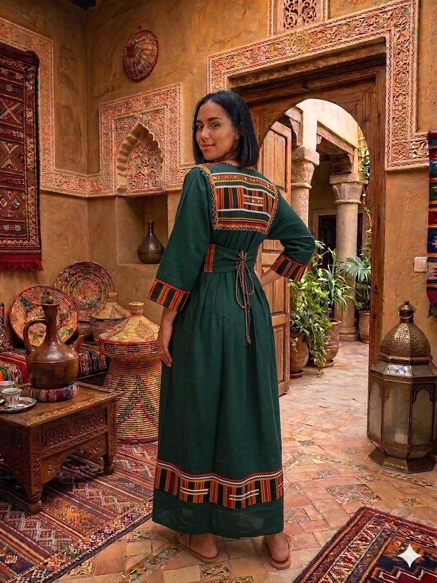 Robe Traditionnelle Kabyle aux Galons Colorés – "Louiza"