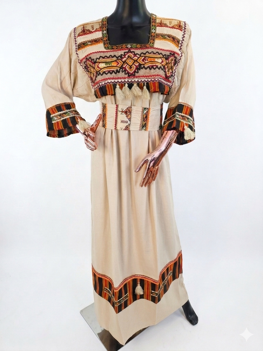 Robe Traditionnelle Kabyle aux Galons Colorés – "Louiza"