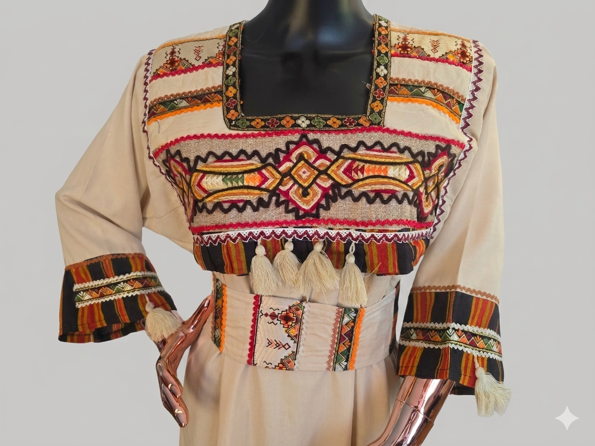 Robe Traditionnelle Kabyle aux Galons Colorés – "Louiza"