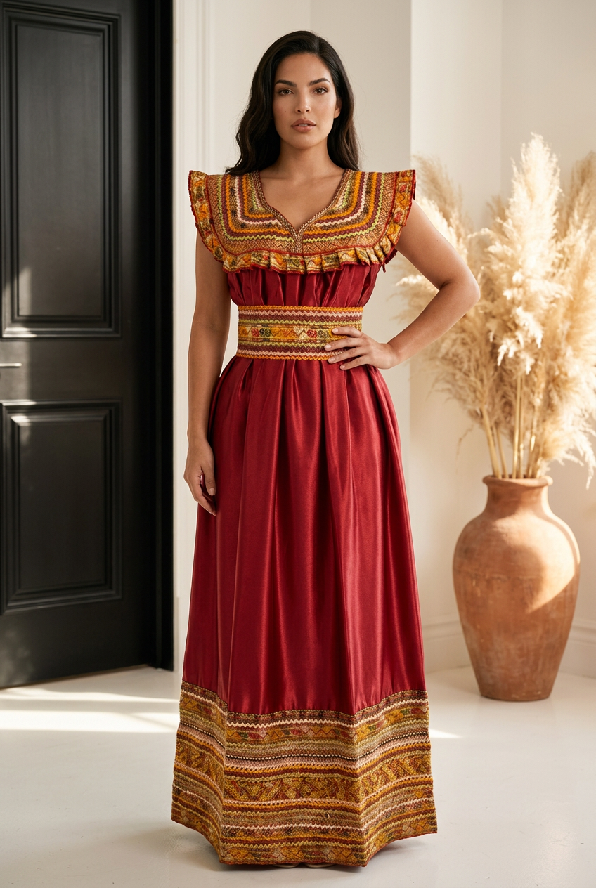 Außergewöhnliches modernes Kabylenkleid "Numidia" – Imperialrot