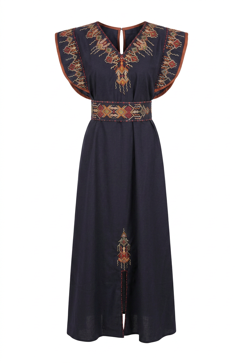 Robe Kabyle de Cérémonie "Thiziri" – Élégance Épurée & Épaules Structurées