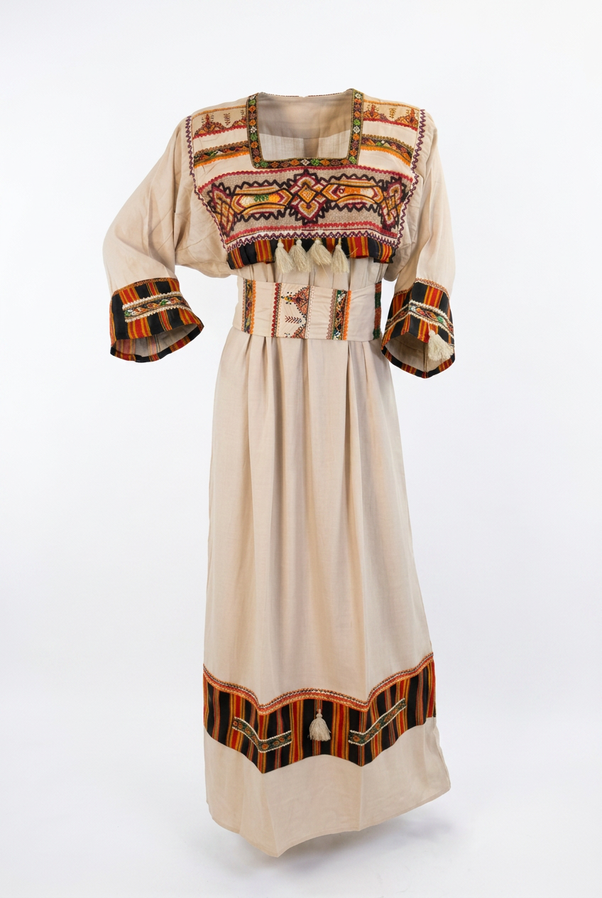 Traditional Kabyle Robe with Colorful Trimmings – "Louiza"