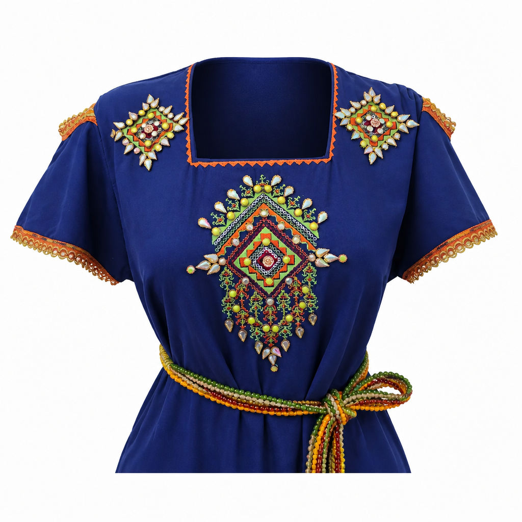 Robe moderne Kabyle aux Perlages et Galons Colorés – "Talsa"