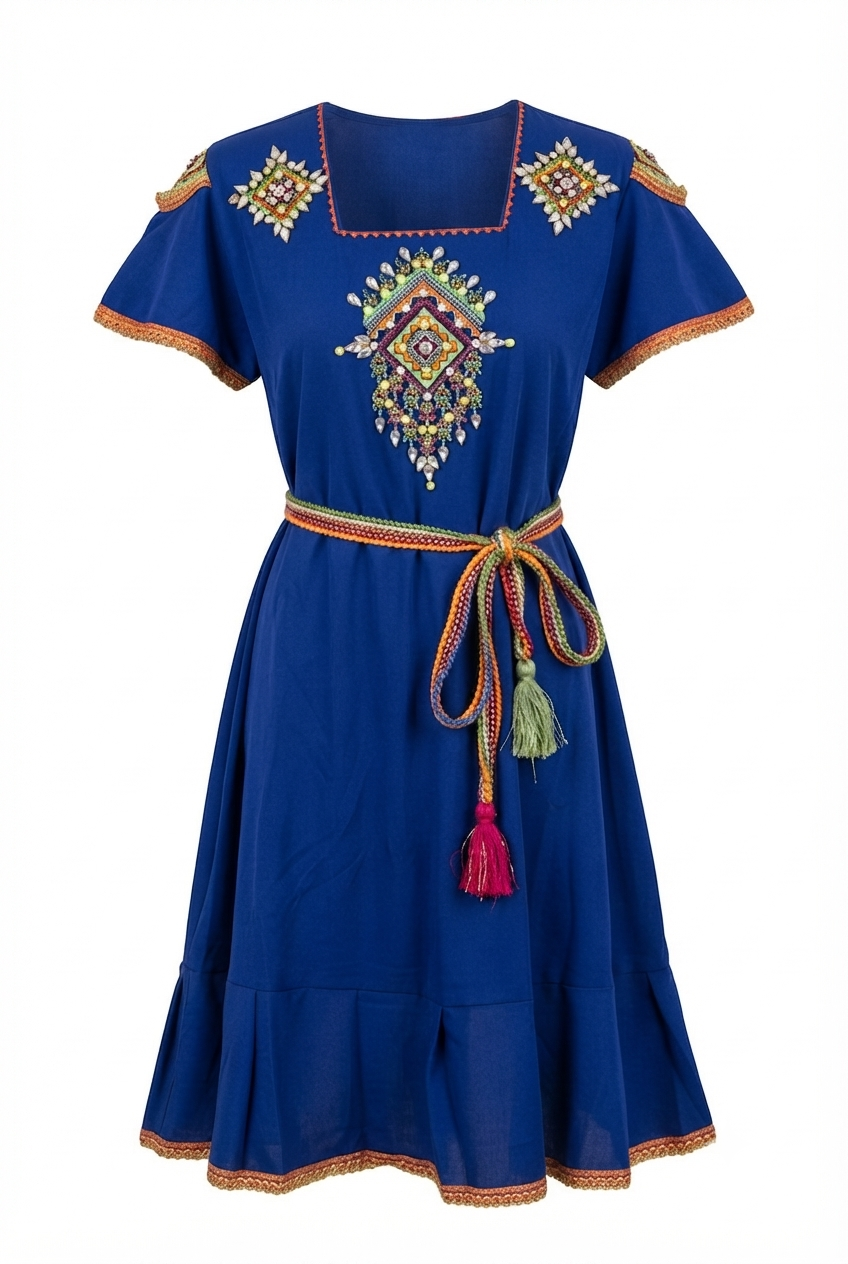 Robe moderne Kabyle aux Perlages et Galons Colorés – "Talsa"