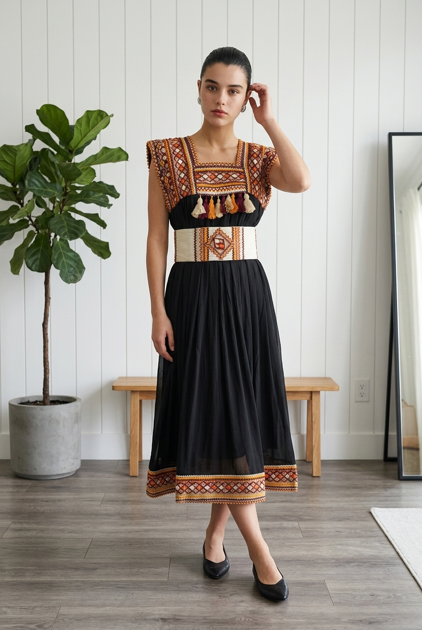 Robe Kabyle Broderie Traditionnelle & Voile Transparent "Amira"