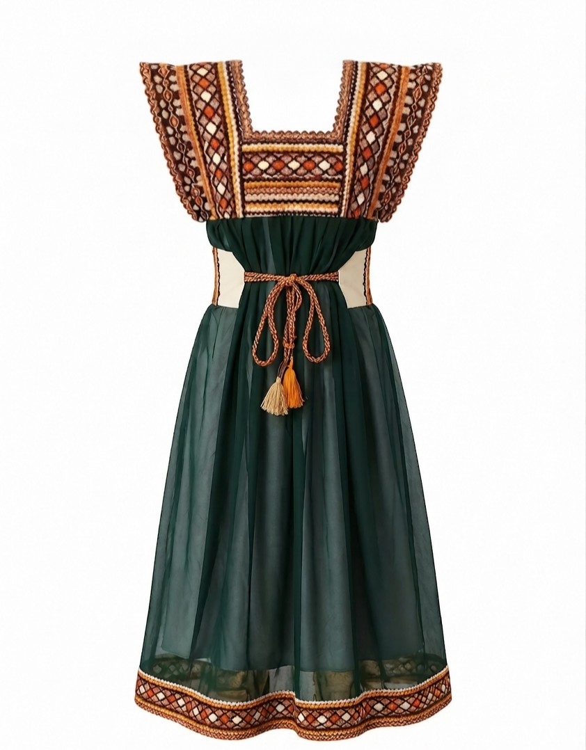 Robe Kabyle Broderie Traditionnelle & Voile Transparent "Amira"