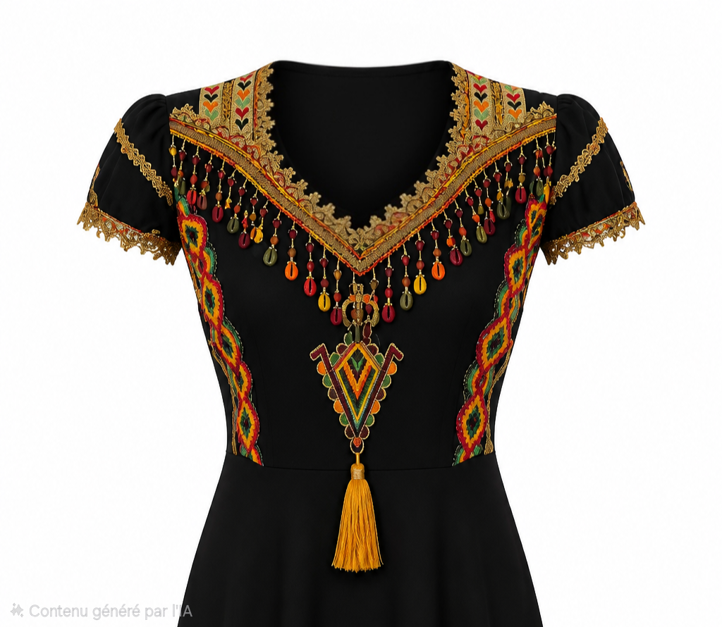 Robe Kabyle à Galons Traditionnelle & Pompons "Nadia"