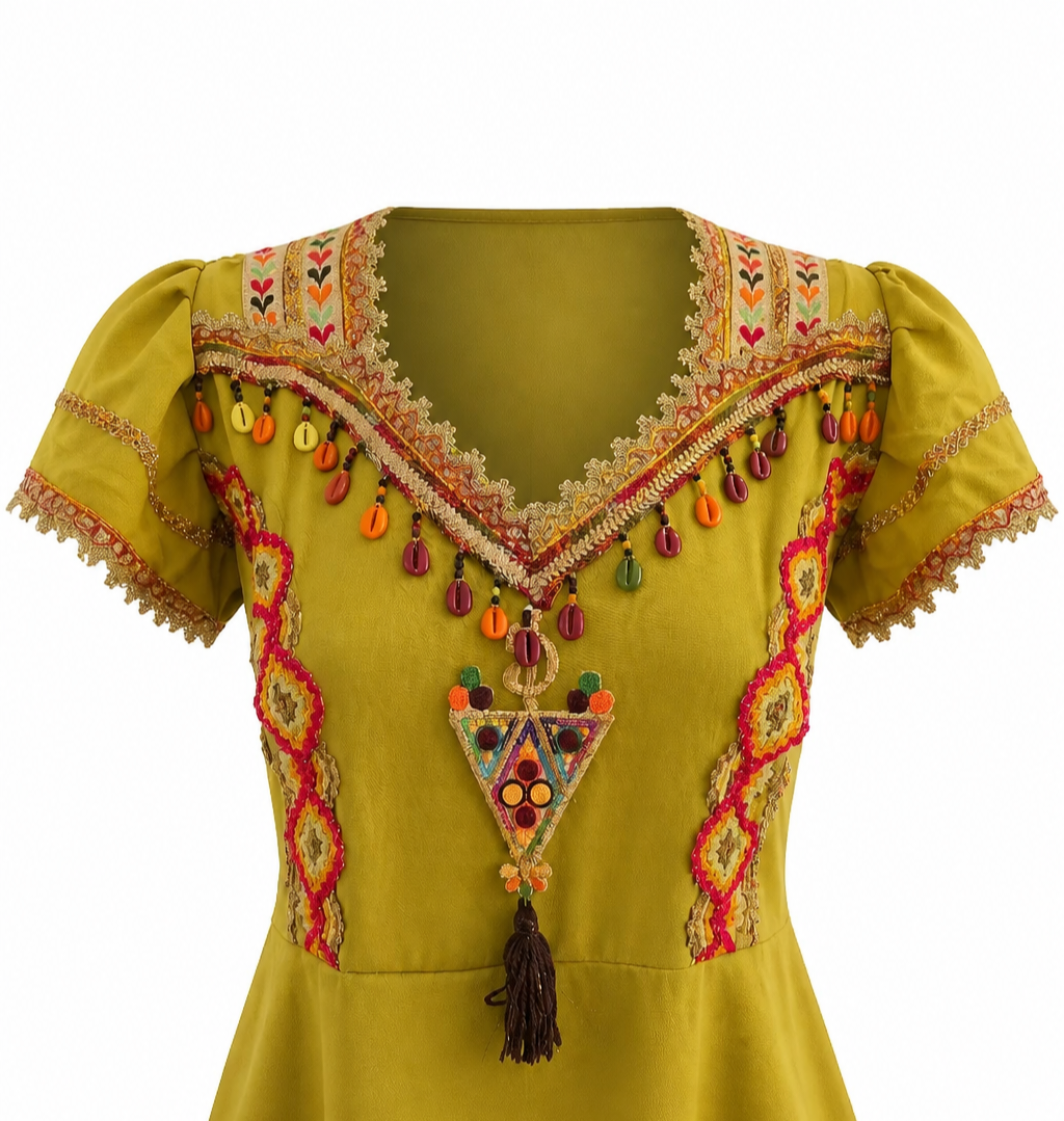 Robe Kabyle à Galons Traditionnelle & Pompons "Nadia"