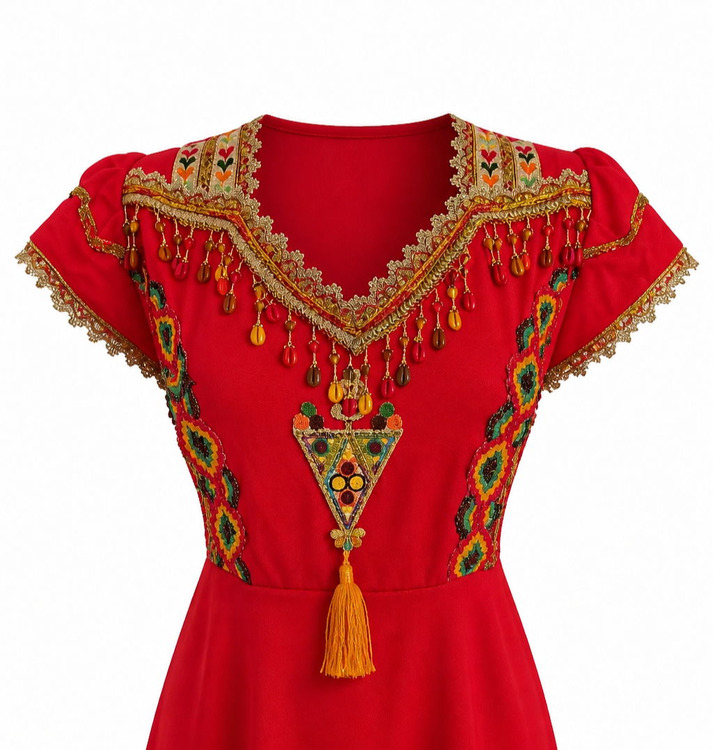 Robe Kabyle à Galons Traditionnelle & Pompons "Nadia"