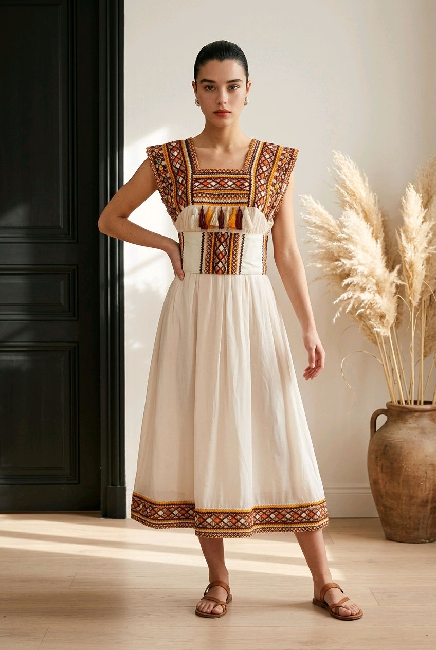 Robe Kabyle Broderie Traditionnelle & Voile Transparent "Amira"