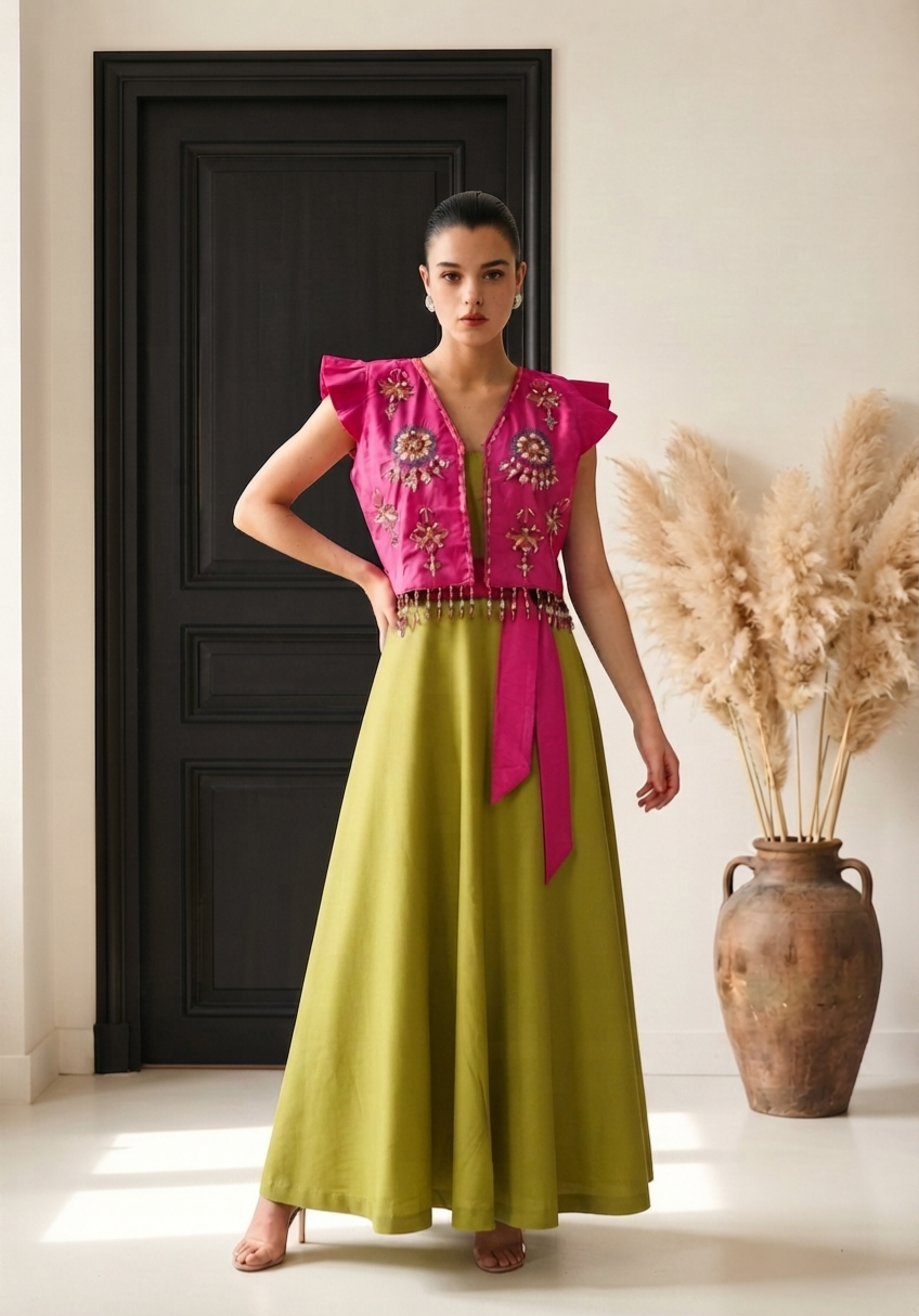Ensemble Robe & Boléro Brodé Kabyle — Satin & Perles