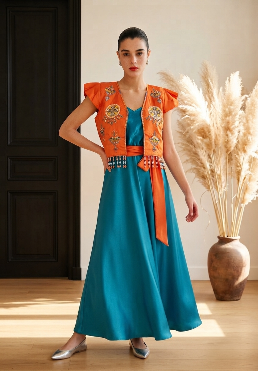 Ensemble Robe & Boléro Brodé Kabyle — Satin & Perles