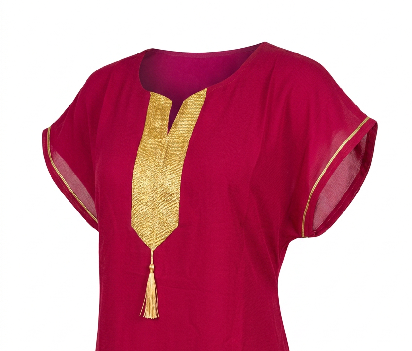 Robe Kabyle Simple à Col V Doré – Robe de maison