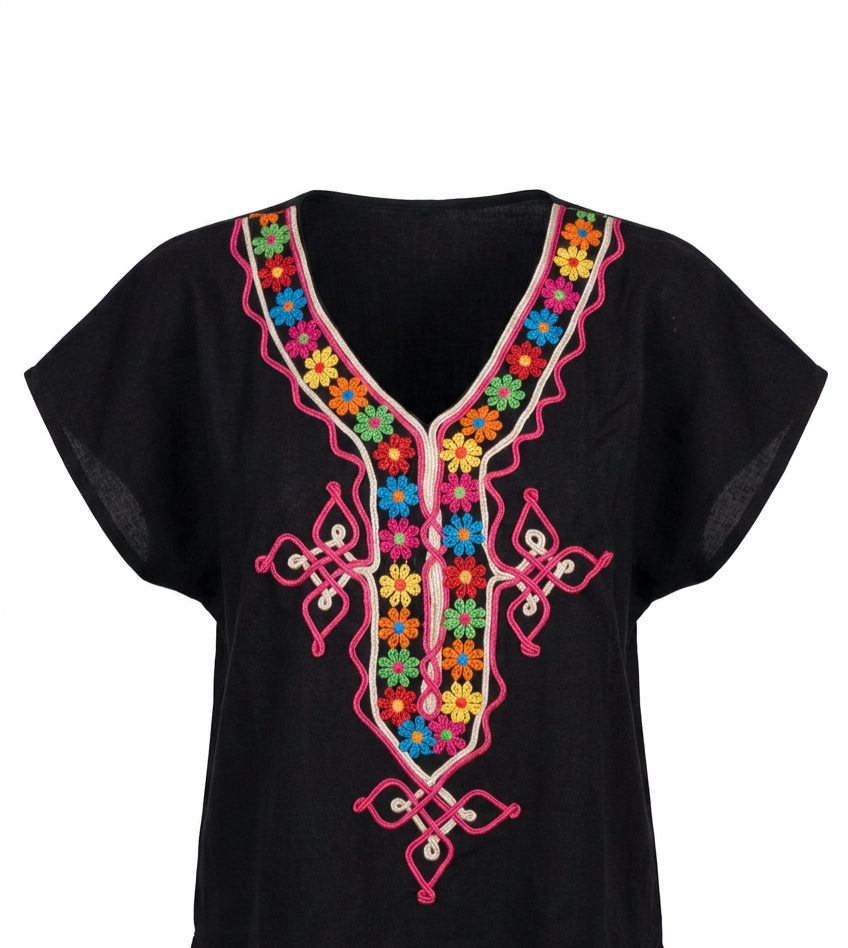 Robe Kabyle à galons Fleurs Multicolores "Nora"