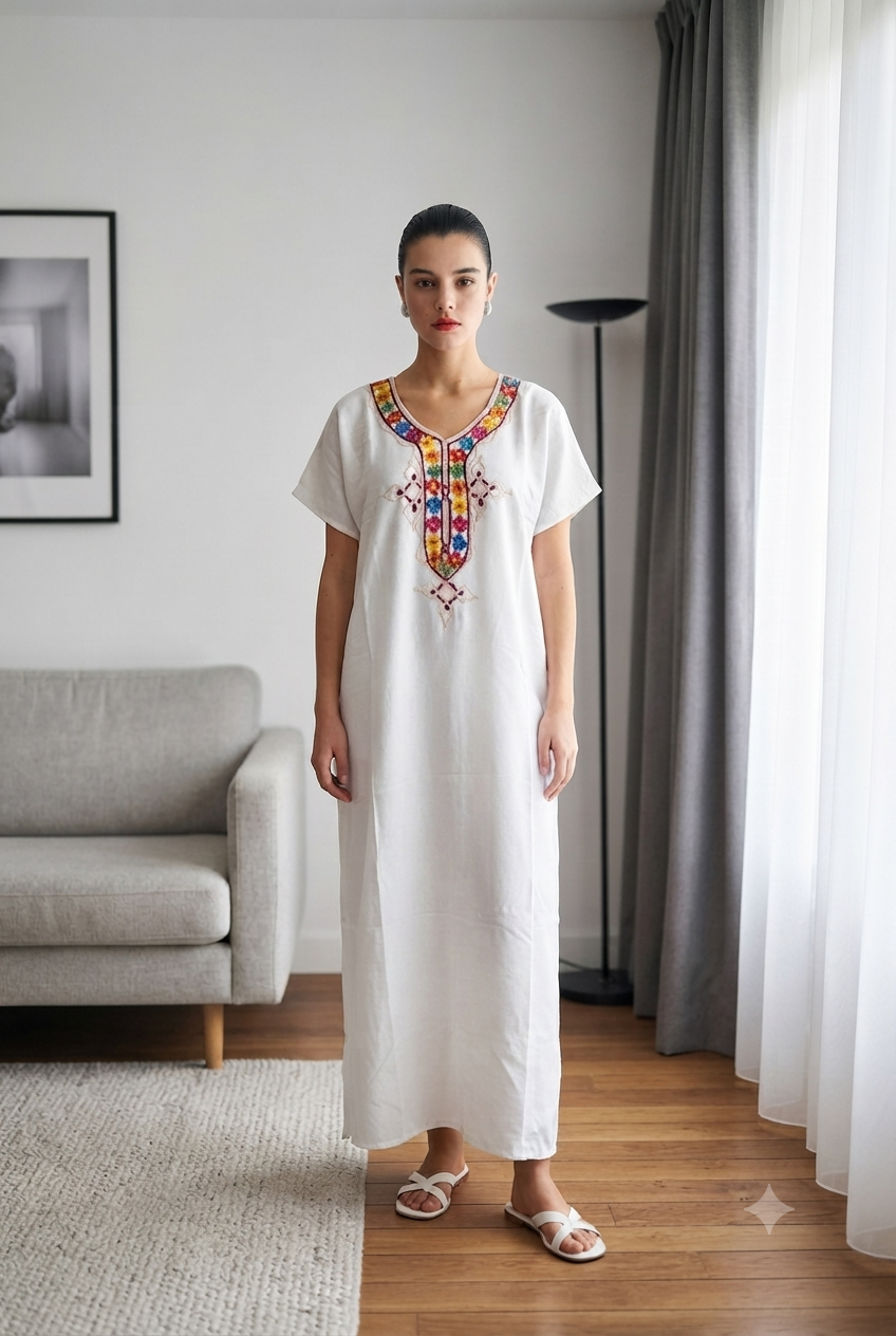 Robe Kabyle à galons Fleurs Multicolores "Nora"