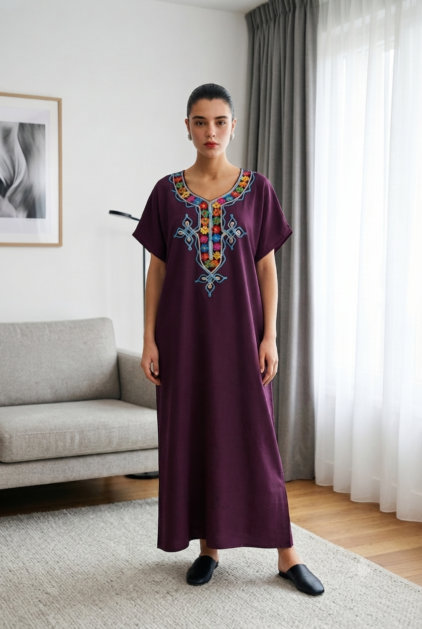 Robe Kabyle à galons Fleurs Multicolores "Nora"