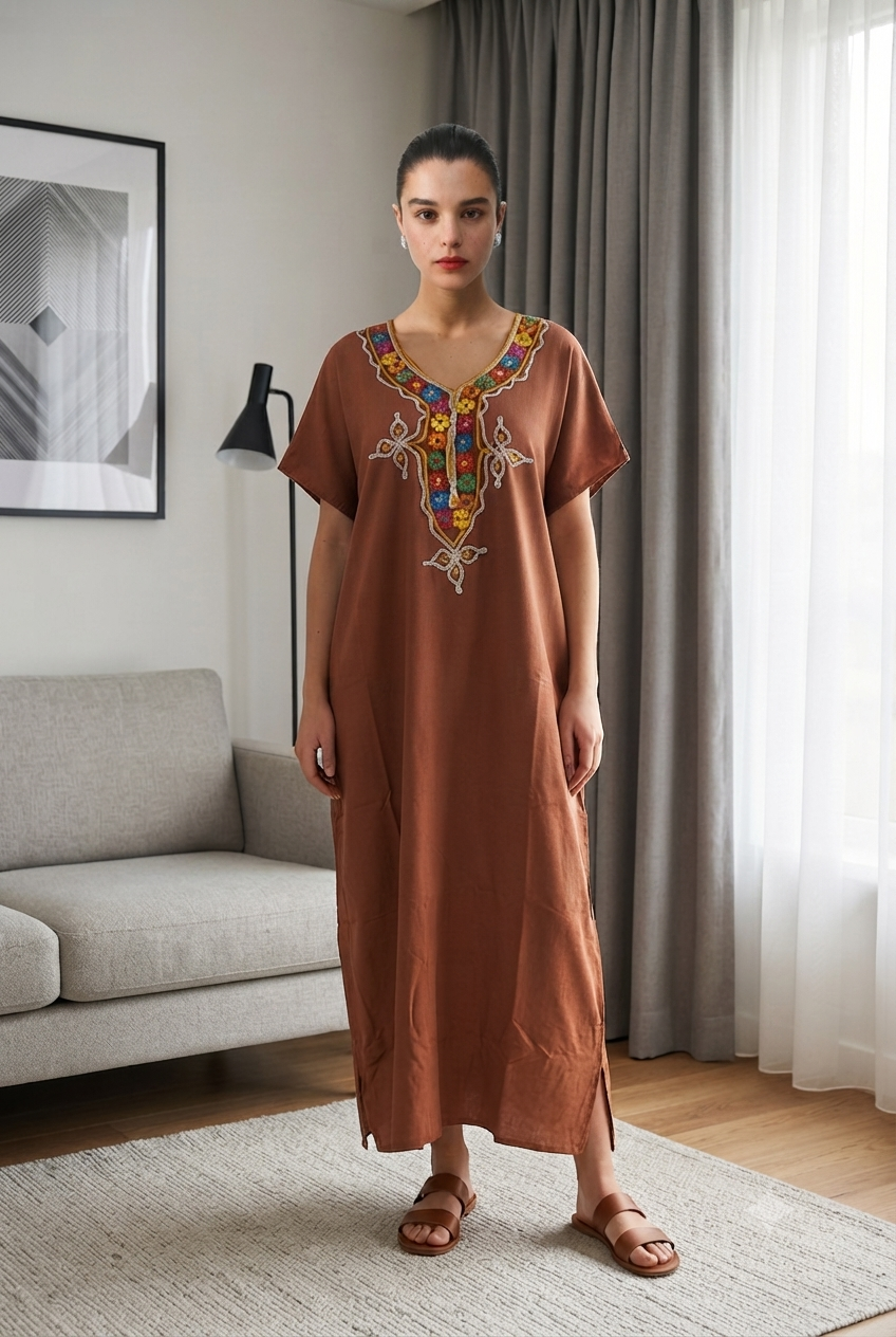 Robe Kabyle à galons Fleurs Multicolores "Nora"