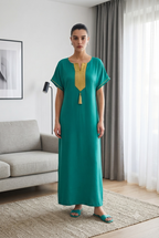 Robe Kabyle Simple à Col V Doré – Robe de maison
