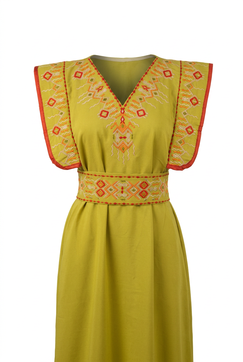 Robe kabyle de cérémonie Thiziri - détail plastron brodé