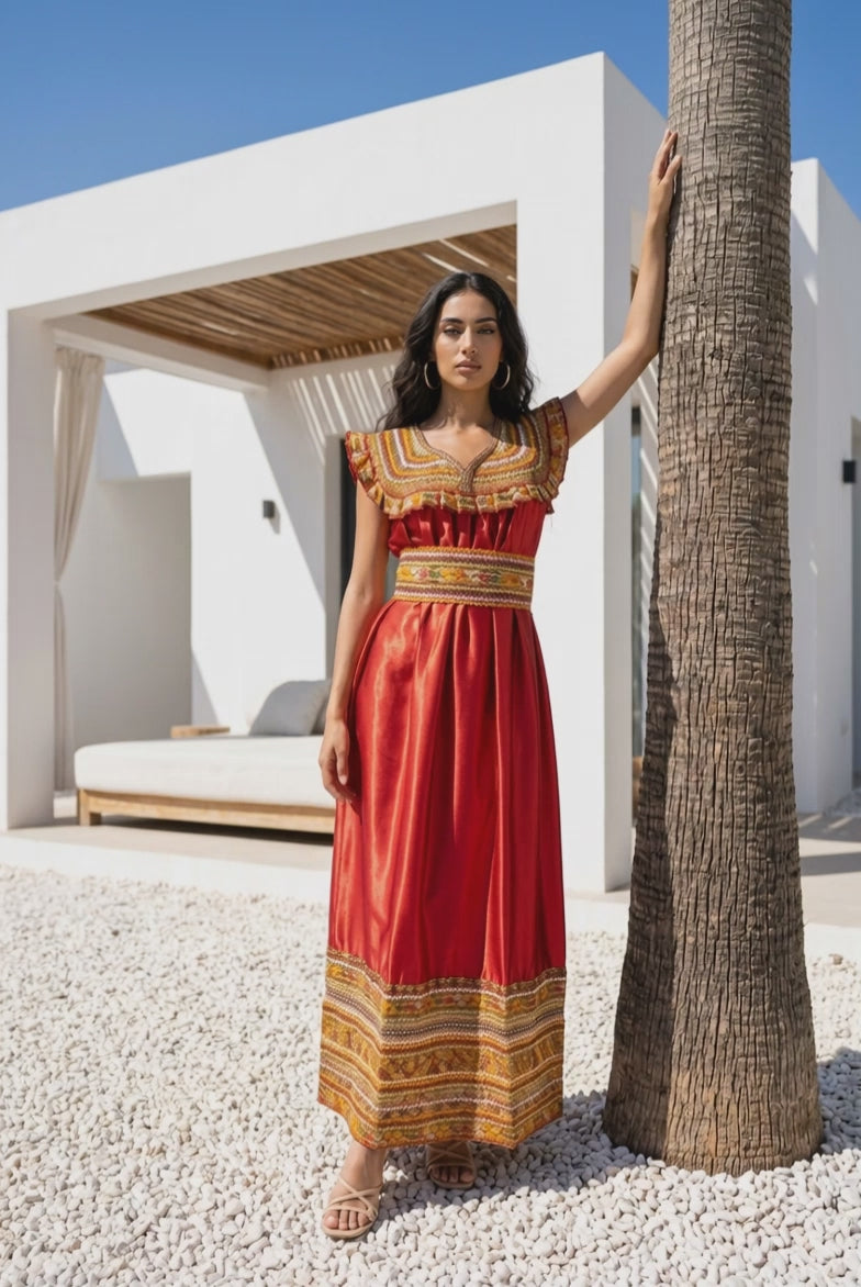 Außergewöhnliches modernes Kabylenkleid "Numidia" – Imperialrot